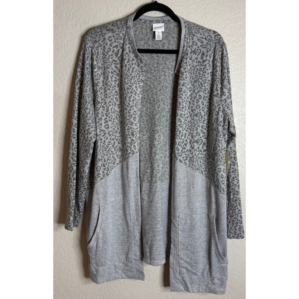 Chicos Womens 3‎ US XL Grey Cheetah Print Open Front Cardigan Jacket NWT